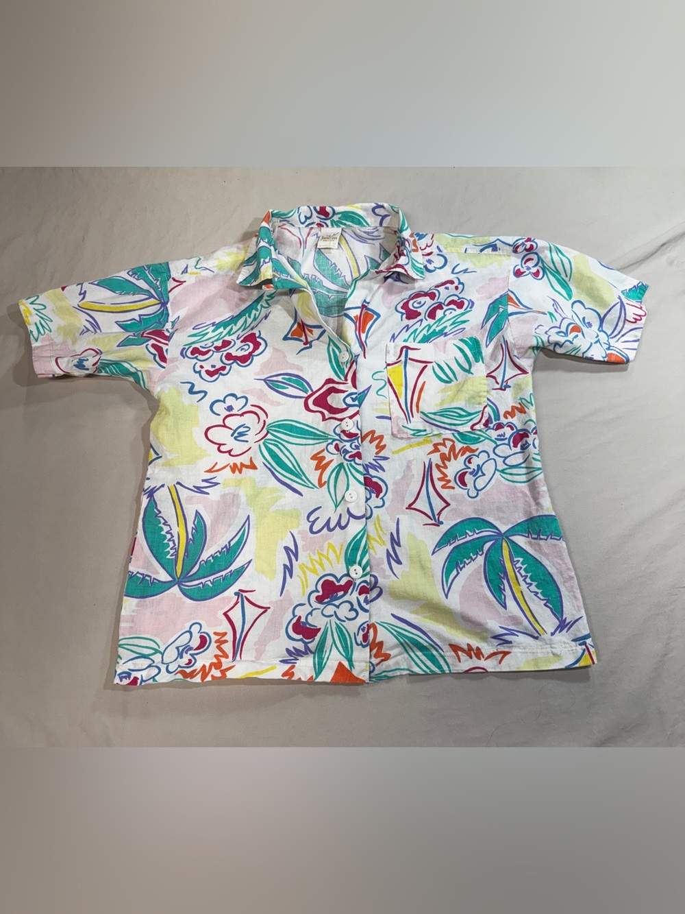 70s VTG Jantzen Button Up Floral Blouse Size Medium Made In USA